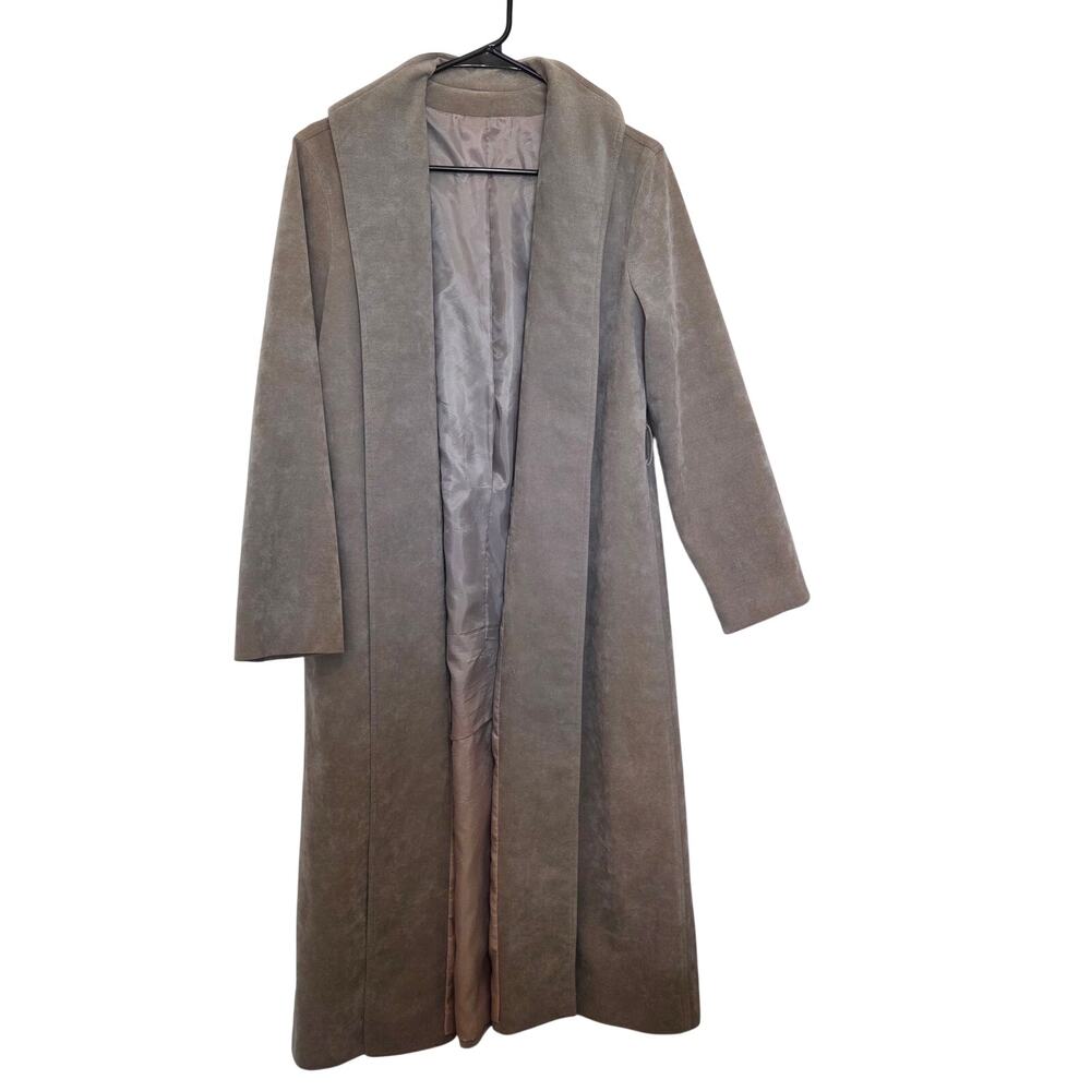 Unbranded Gray Microsuede Open Front Classic Long Winter Trench Coat Size 6